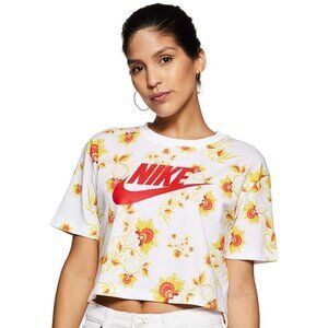 Nike Tee‎ Cropped Tshirt Womens Floral Short Sleeve Size M Crew Neck